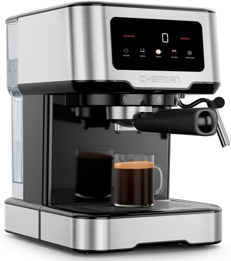 Compact 15-Bar Espresso Machine with Steam Wand - Stainless Steel