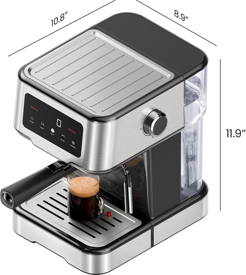 Compact 15-Bar Espresso Machine with Steam Wand - Stainless Steel