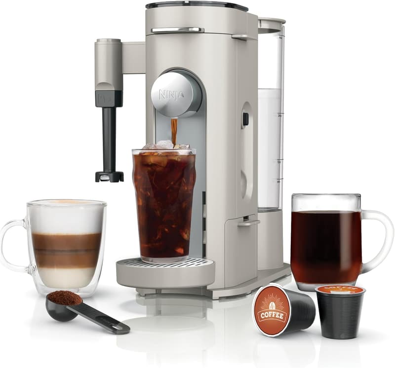 Compact Ninja Pod Coffee Maker with Milk Frother & 56-oz Reservoir