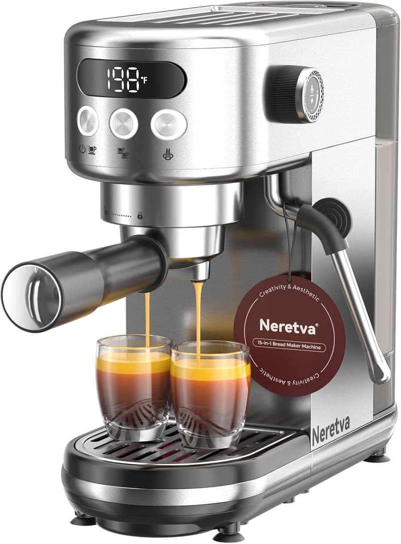 Compact 20 Bar Stainless Steel Espresso Machine with Milk Frother