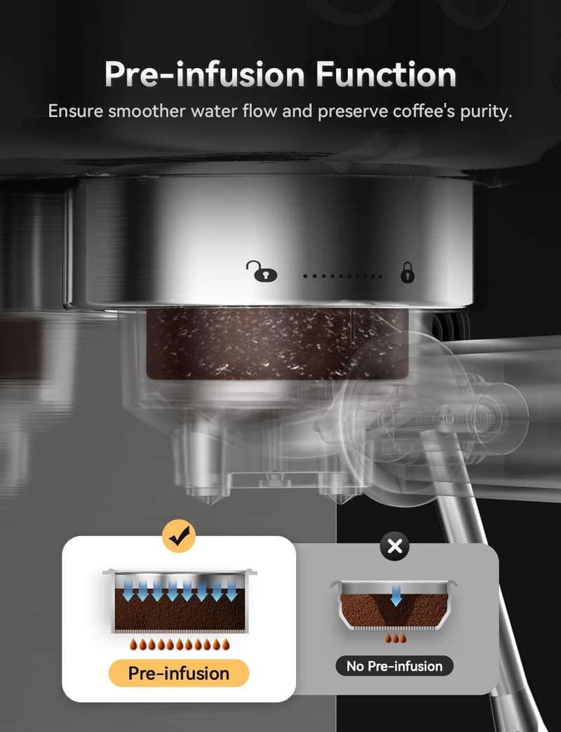 Compact 20 Bar Stainless Steel Espresso Machine with Milk Frother