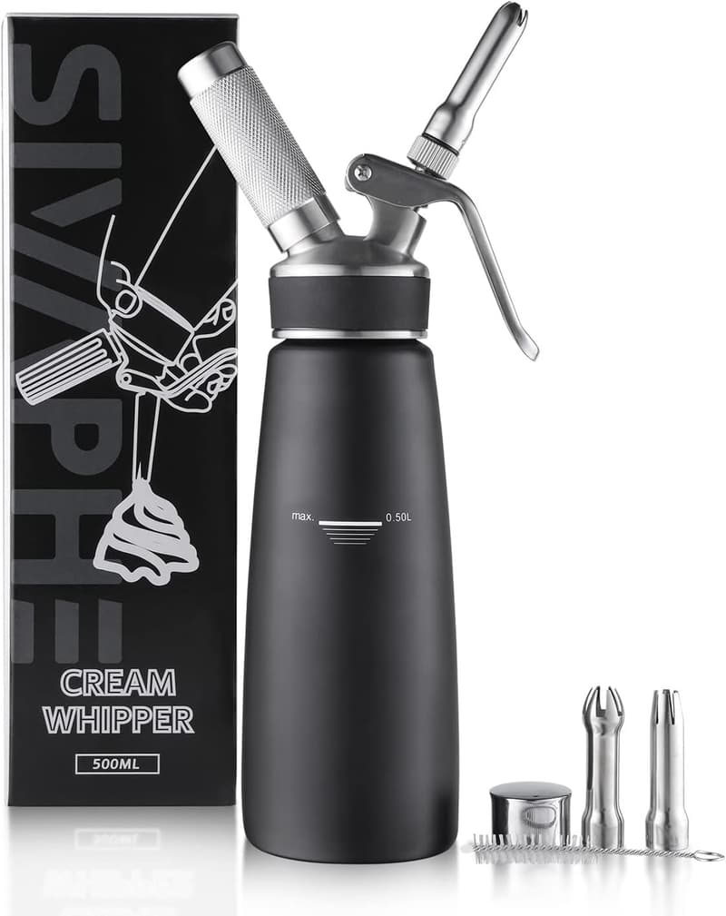 Portable Stainless Steel Whipped Cream Dispenser, 1-Pint