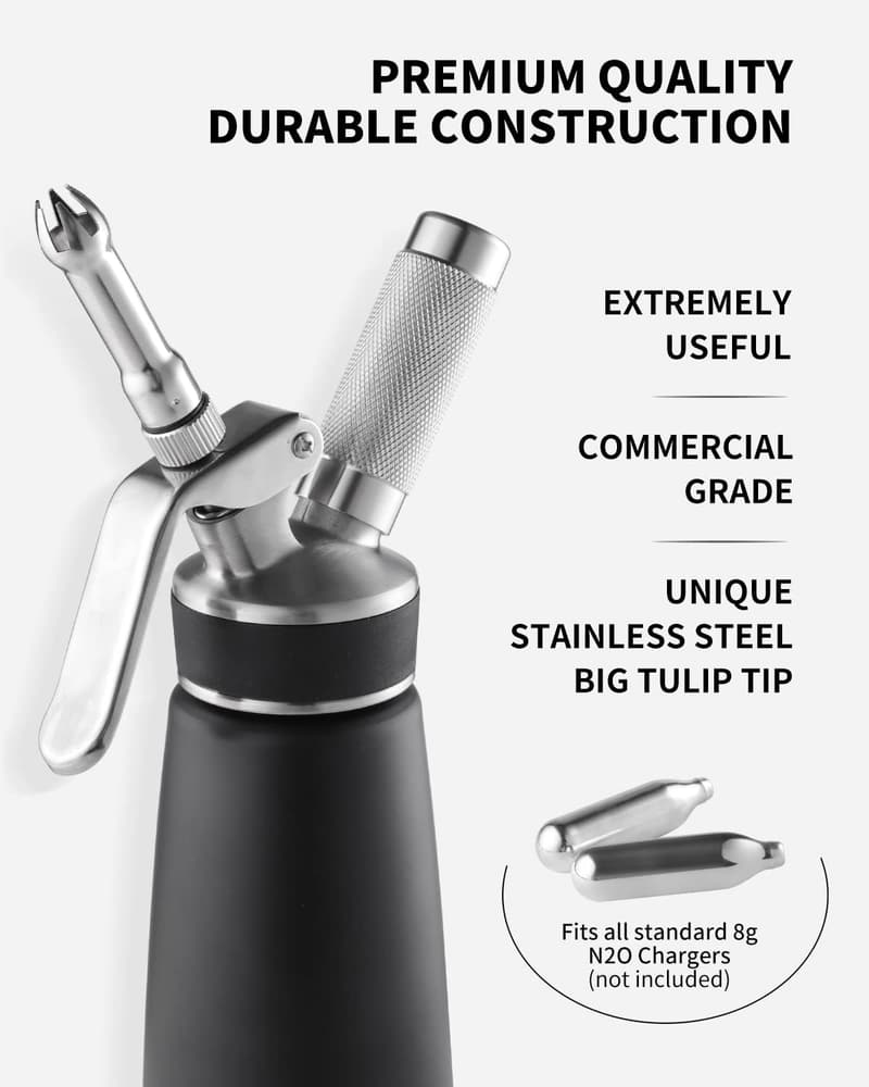 Portable Stainless Steel Whipped Cream Dispenser, 1-Pint