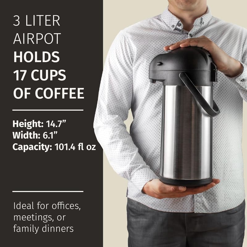 Insulated 3L Coffee Carafe - 12-Hour Hot Beverage Dispenser