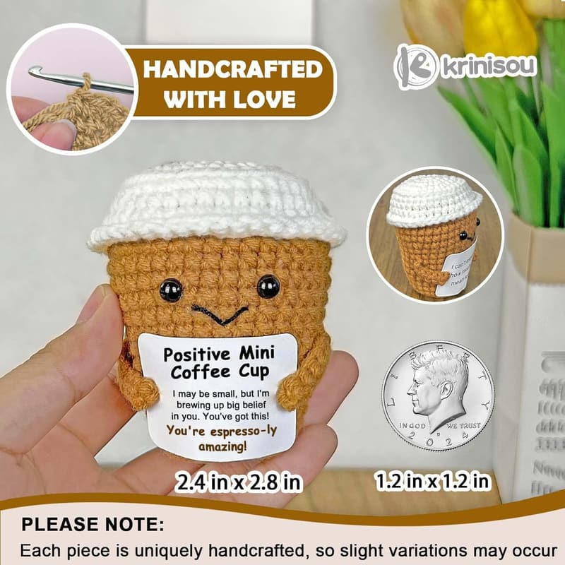 Coffee-themed Inspirational Gift for Women - Crochet Desk Decor