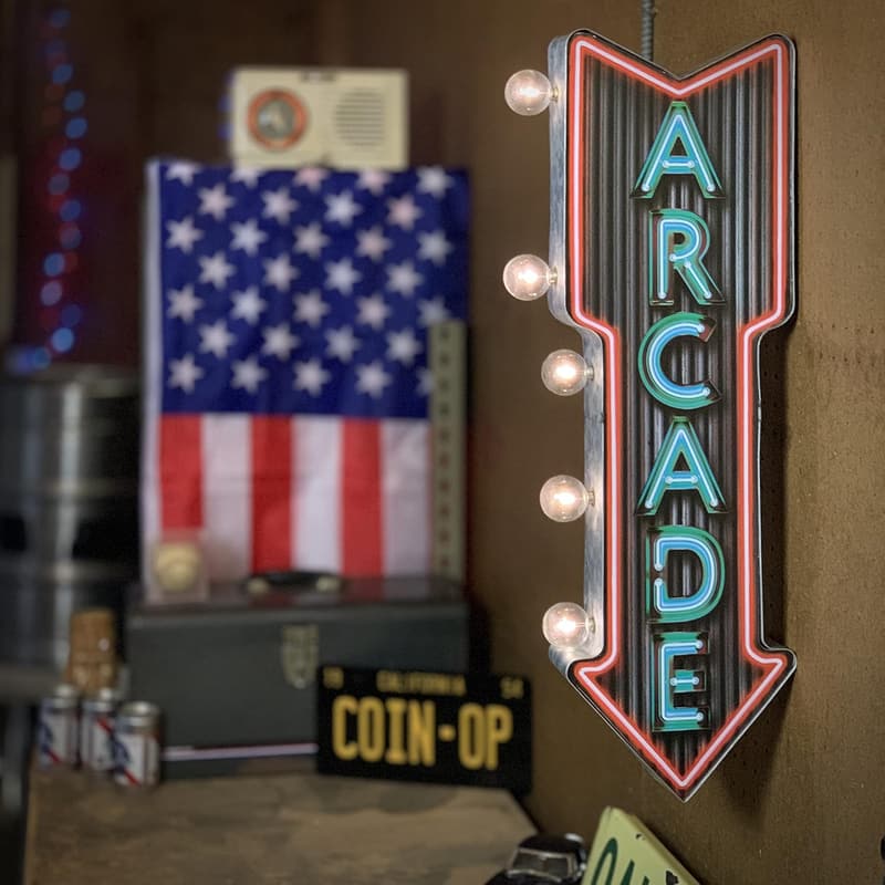 Vintage-Inspired Double-Sided Neon Arcade Sign with LED Bulbs