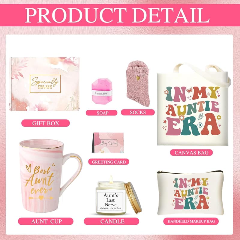 Best Auntie Birthday Gift Basket with Coffee Mug & Tote Bag