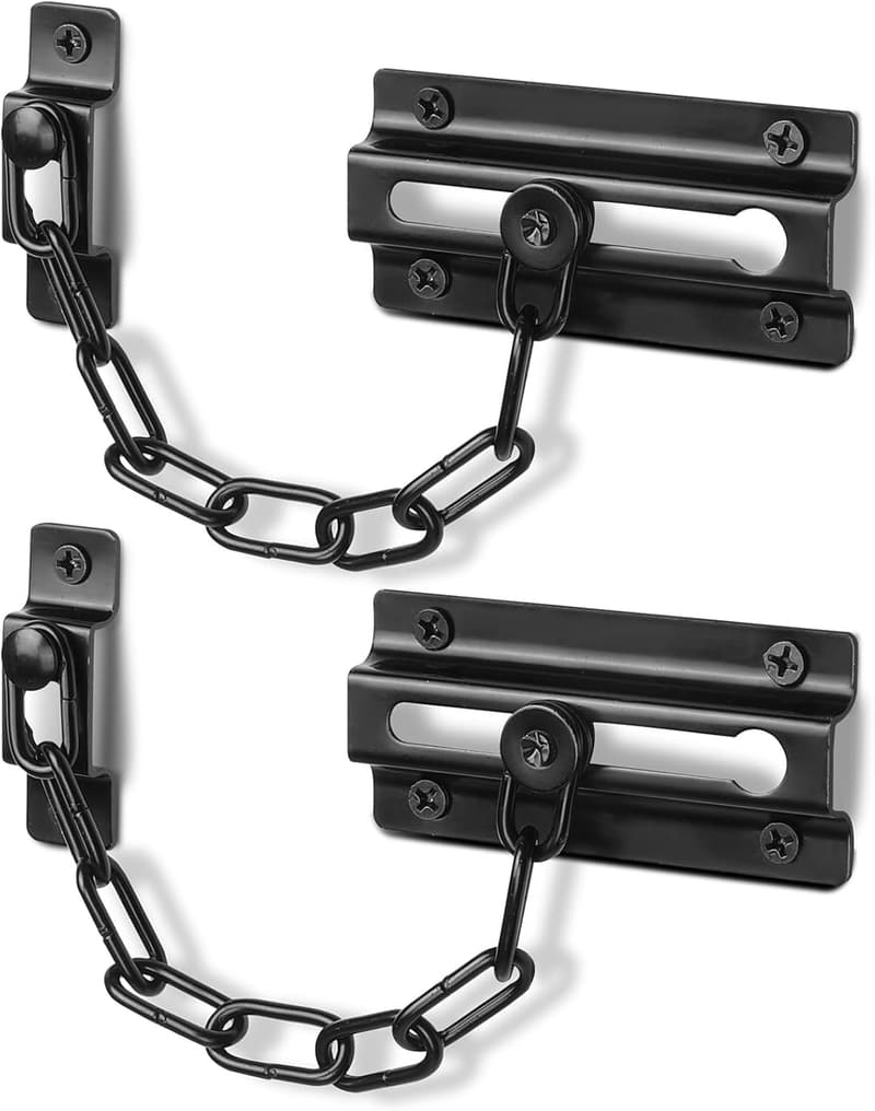 Premium Black Door Chain Lock (2 Pack) - Secure Inside Doors