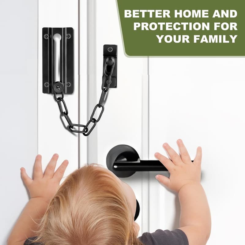 Premium Black Door Chain Lock (2 Pack) - Secure Inside Doors