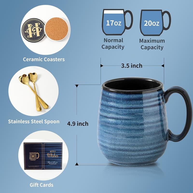 Mother's Day Ceramic Coffee Mug Set - 20 oz Blue Couple Cups