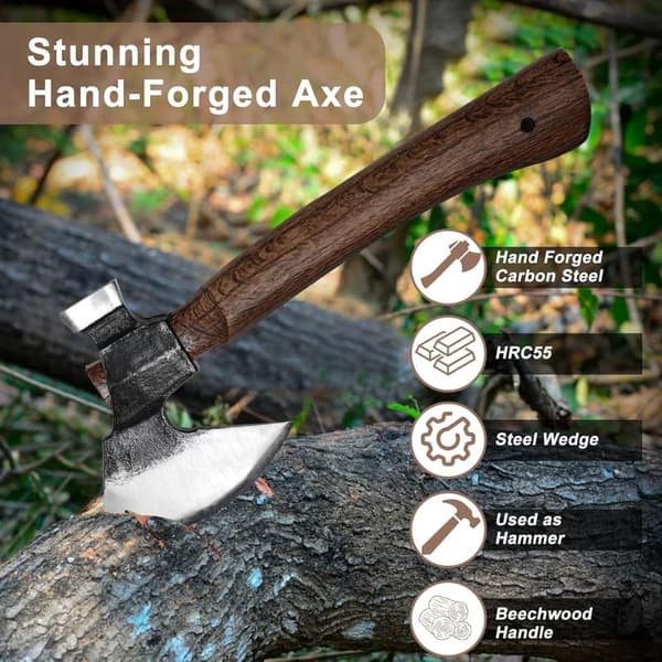 Wood Splitting Axe with Leather Sheath for Camping and Survival