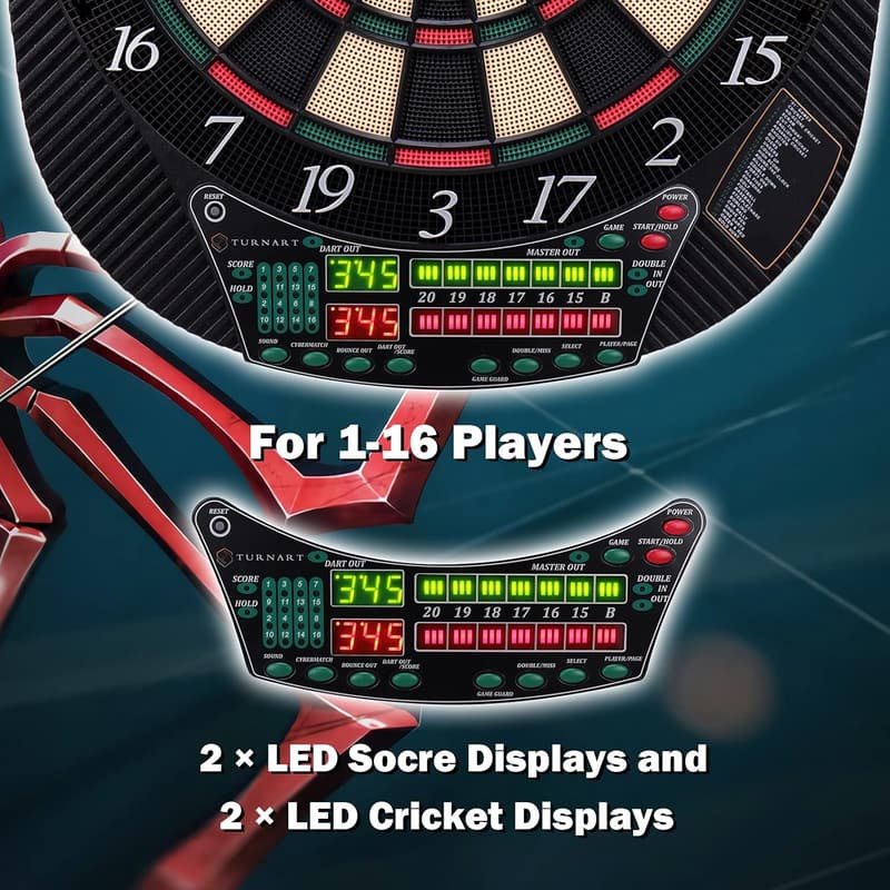 Electronic Dart Board with LED Display for up to 16 Players