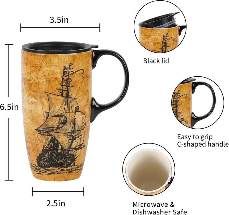 Ceramic Travel Mug with Lid - 17oz Splash Resistant Tumbler