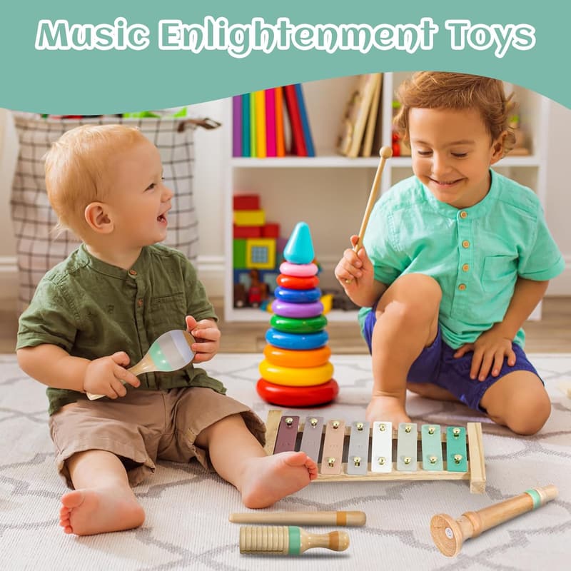 Wooden Montessori Xylophone Set - Neutral Colors, Birthday Gift for Toddlers