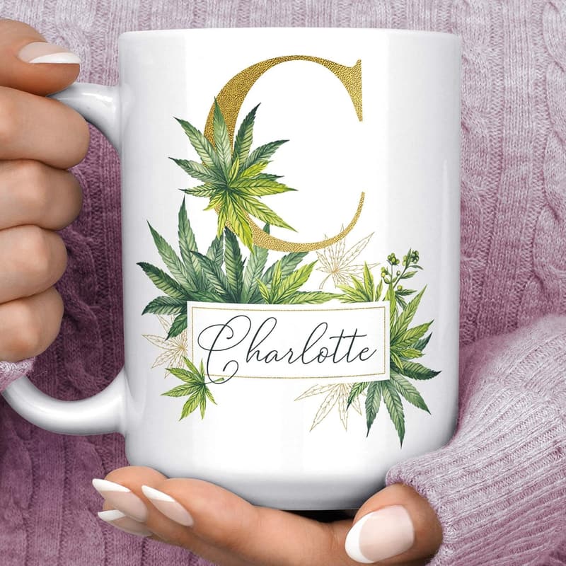Personalized Cannabis Coffee Mug with Custom Monogram