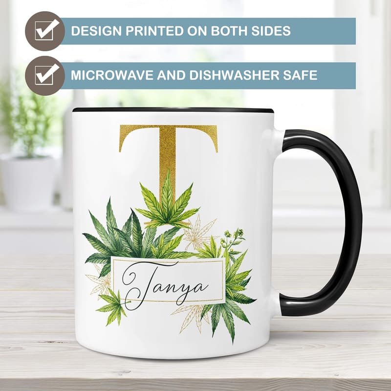 Personalized Cannabis Coffee Mug with Custom Monogram