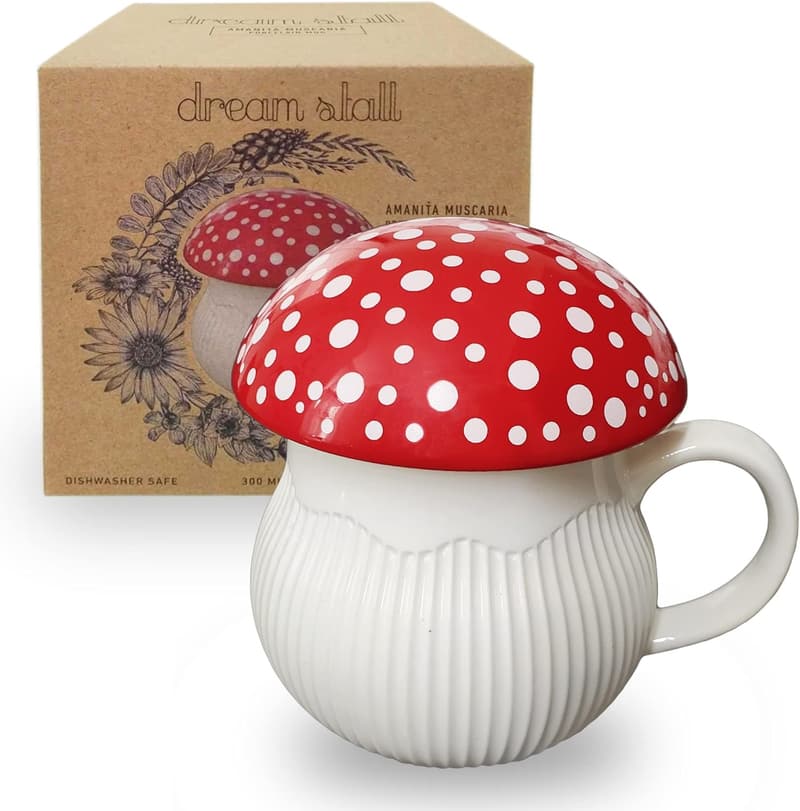 Cottagecore Stoneware Mug with Lid & Gift Box (Red)
