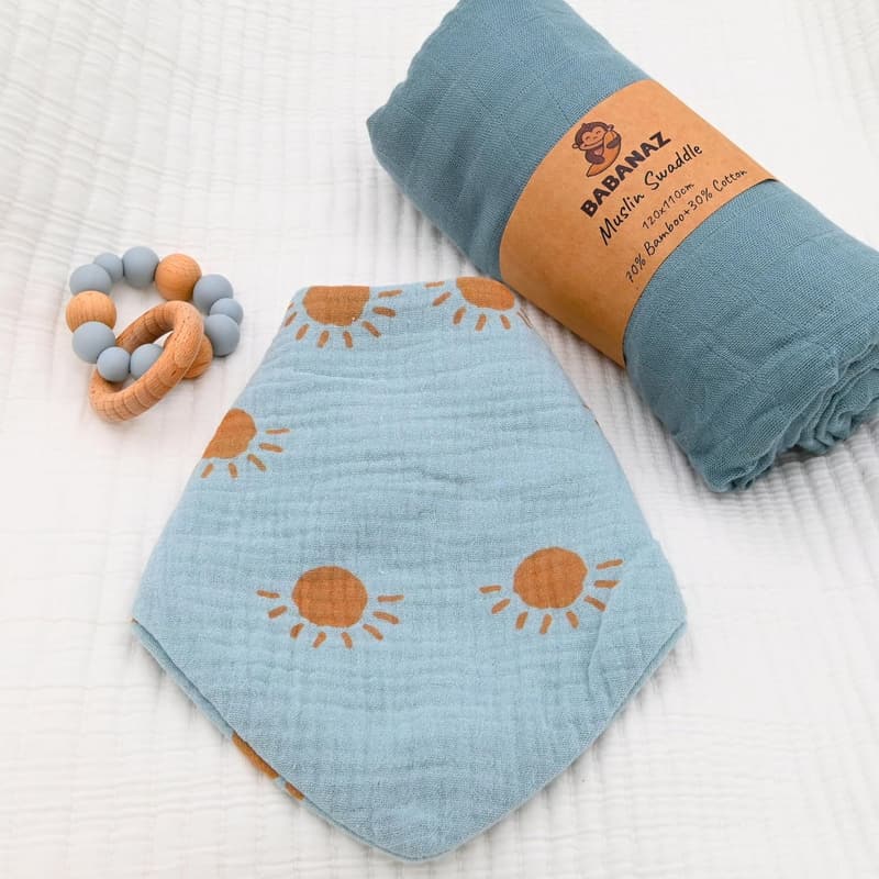 Newborn Boy Gift Set - Plush Blanket, Swaddle, Teether & Record Kit