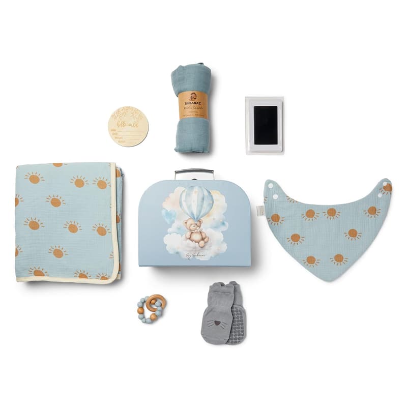 Newborn Boy Gift Set - Plush Blanket, Swaddle, Teether & Record Kit