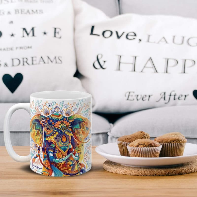 Boho Elephants Ceramic Coffee Mug, 11 oz