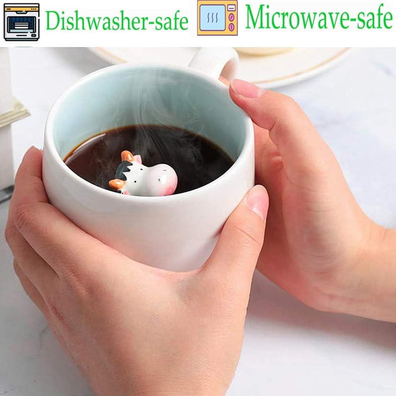 Cute Cow Ceramic Mugs Set with Spoon - 3 Pcs, 350ML