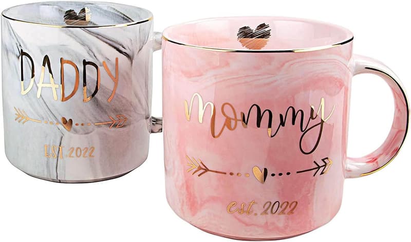 First Father's Day Marble Mugs Set for New Parents - Est. 2022