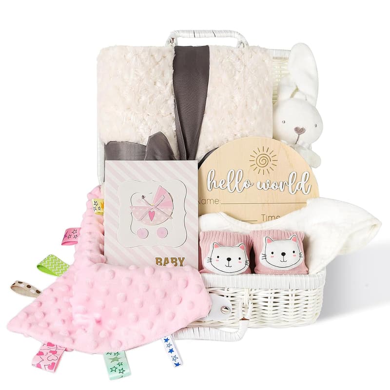 Unique Baby Shower Gift Basket for Girls - 8-Piece Set