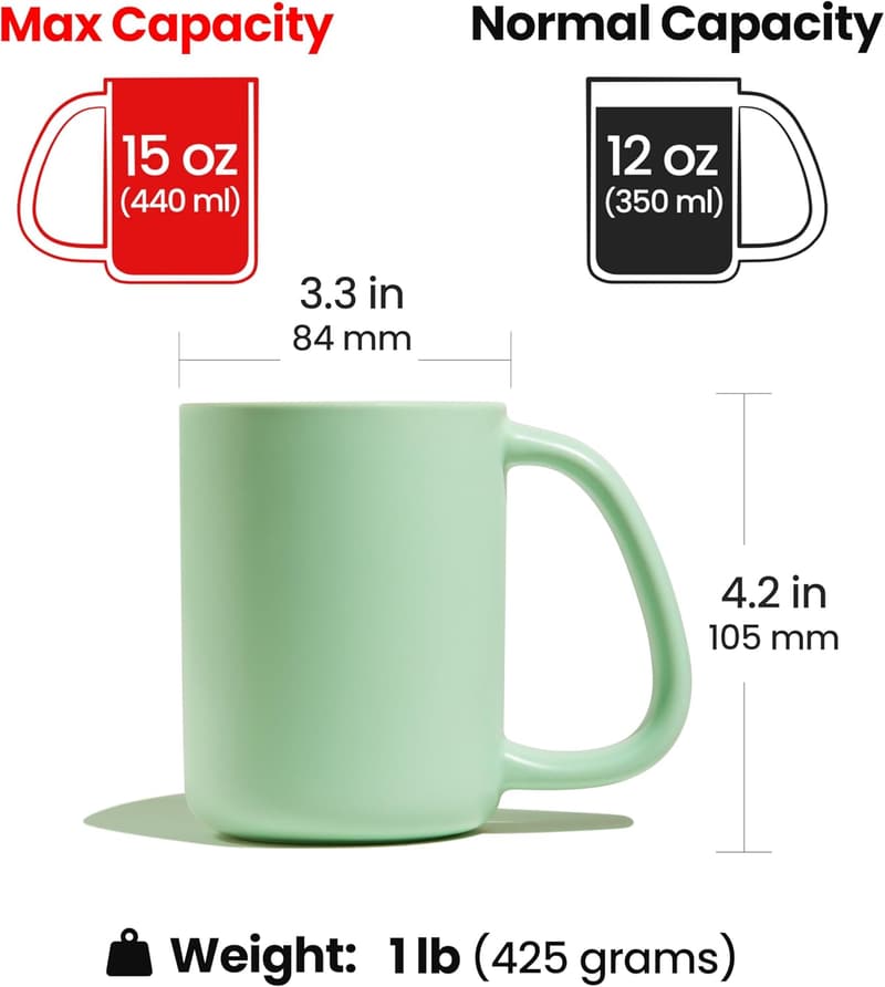 Dishwasher Safe 12oz Ceramic Mug with Large Handle - Matte Green