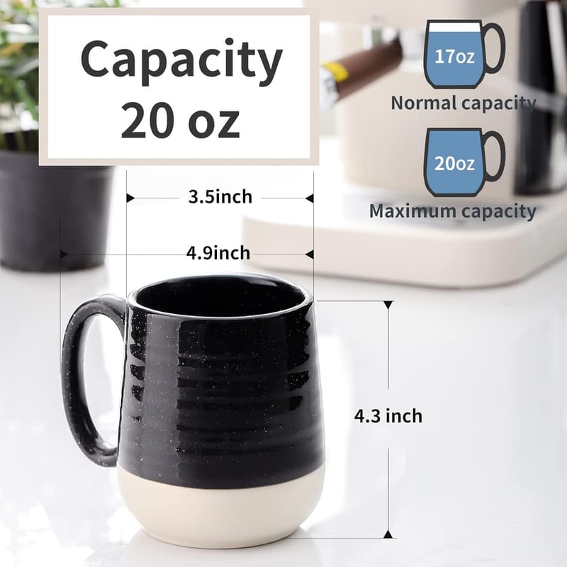 Large 20 oz Black Ceramic Coffee Mug – Dishwasher & Microwave Safe