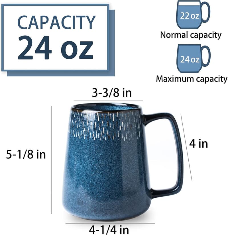 Extra Large 24 oz Ceramic Coffee Mug - Star Blue
