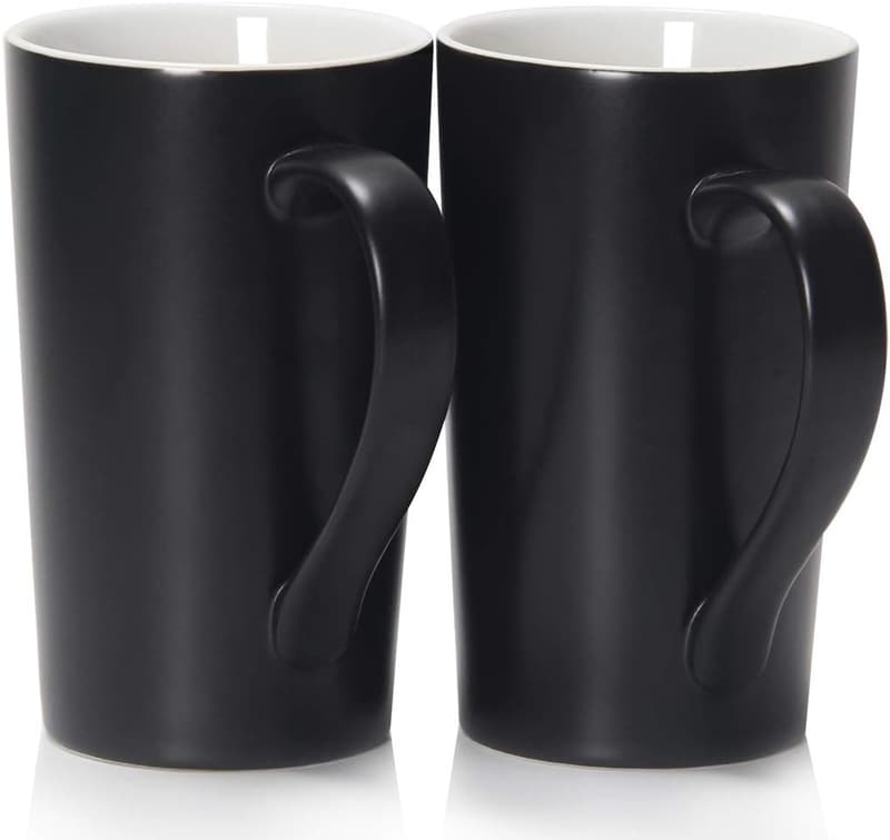 Black Ceramic Coffee Mugs for Men, Set of 2 - 20 oz