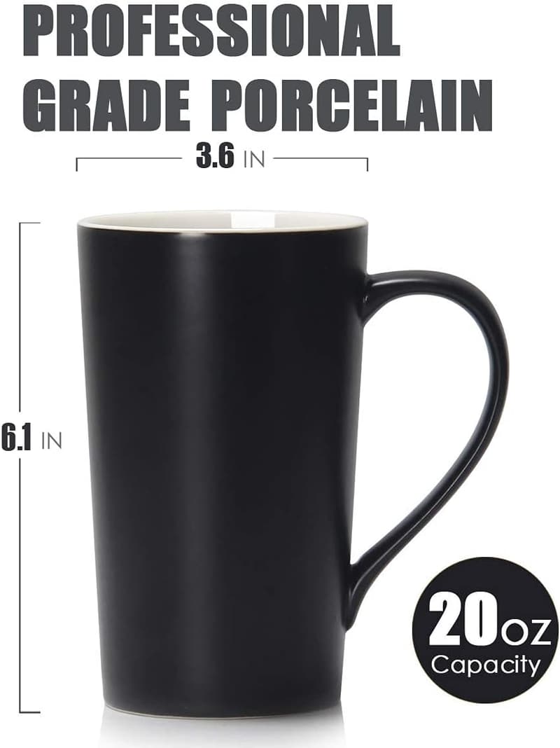 Black Ceramic Coffee Mugs for Men, Set of 2 - 20 oz