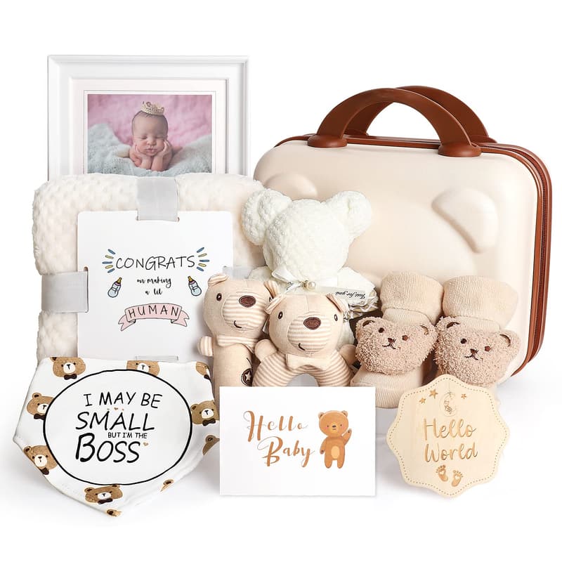 Newborn Baby Gift Set with Rattle, Blanket & Keepsakes
