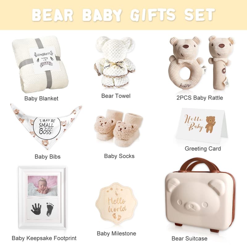 Newborn Baby Gift Set with Rattle, Blanket & Keepsakes