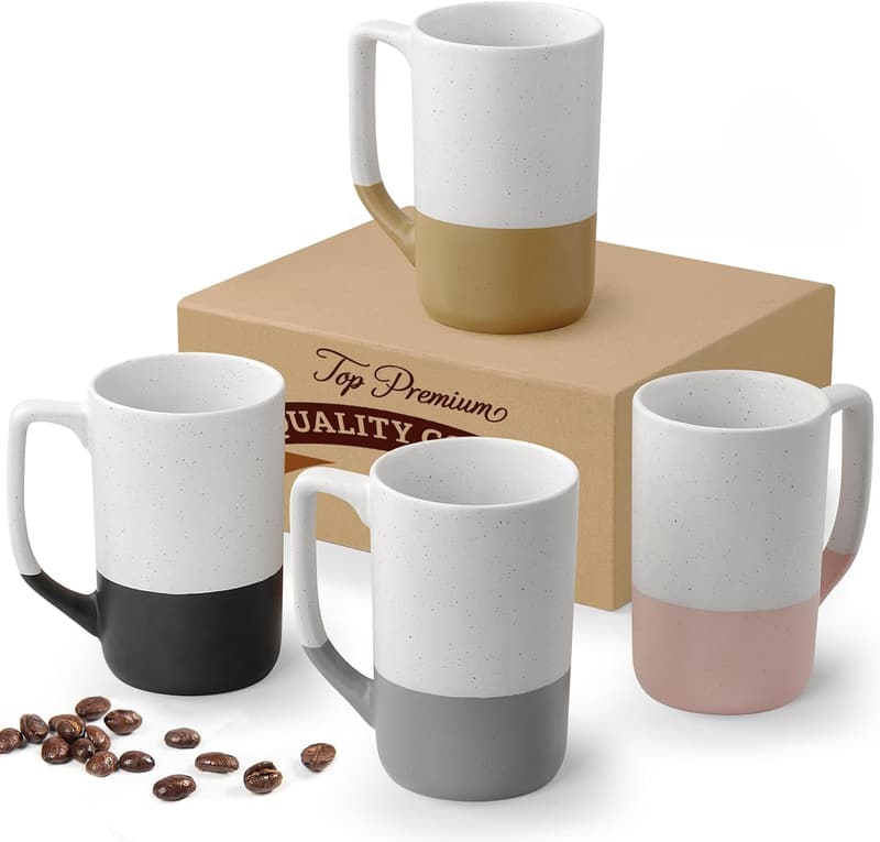 Set of 4 Microwave-Safe Ceramic Coffee Mugs - 16 oz
