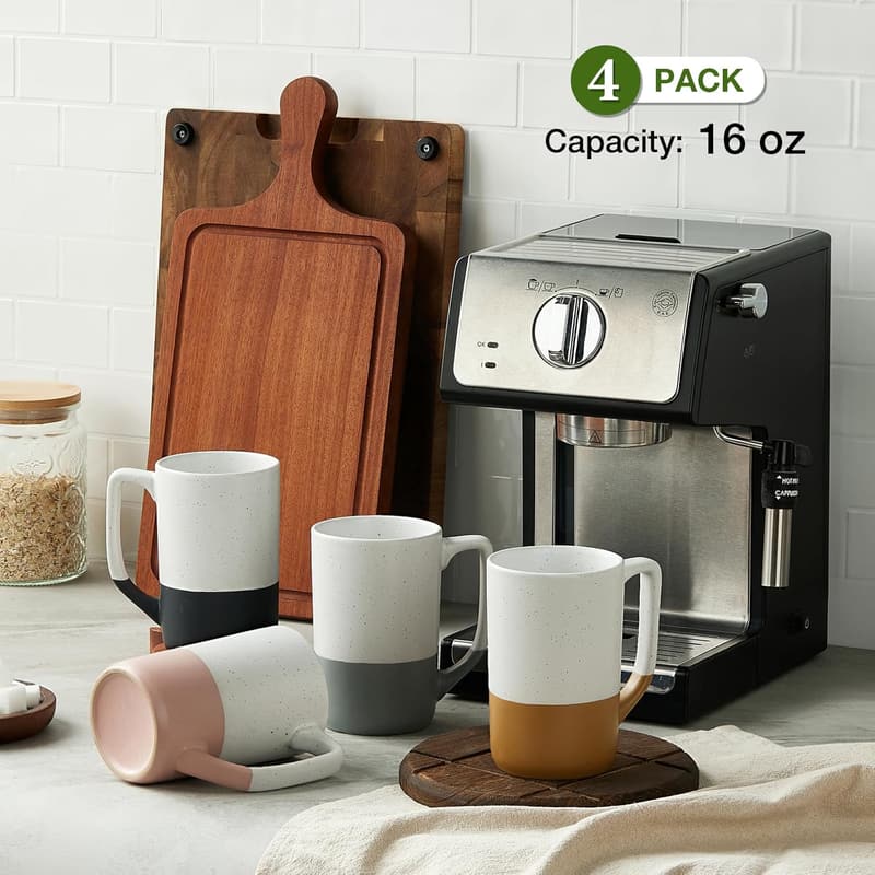 Set of 4 Microwave-Safe Ceramic Coffee Mugs - 16 oz