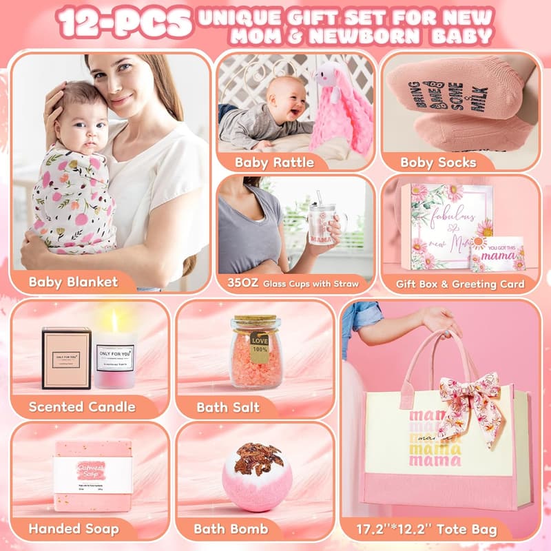 New Mom Care Package: 12PCS Baby Girl Gift Set