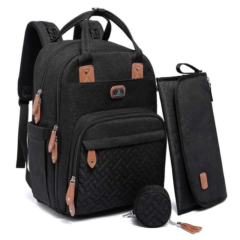 Unisex Diaper Bag Backpack with Changing Pad and Pacifier Case