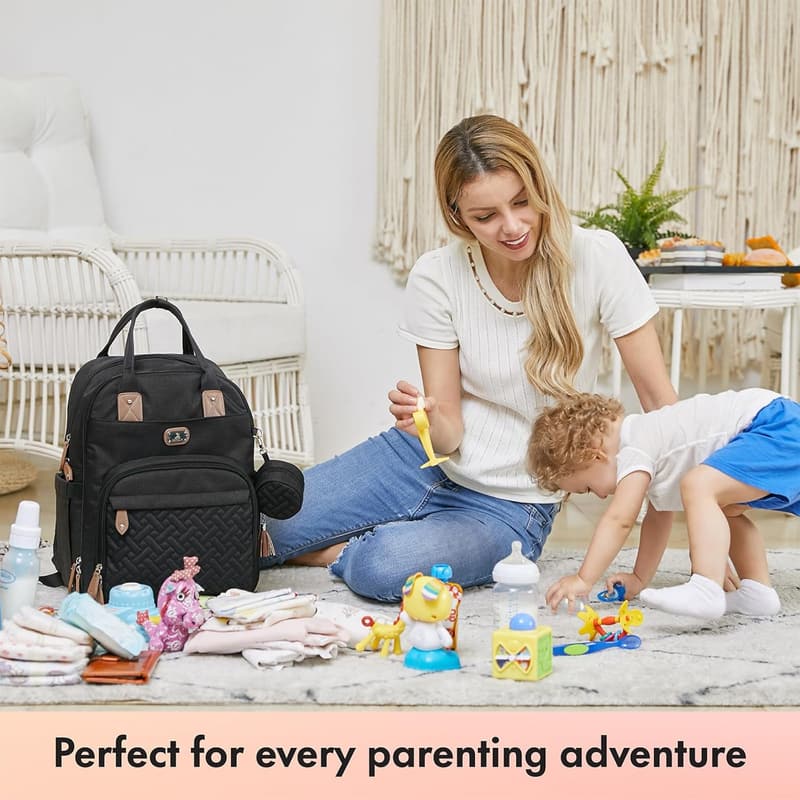 Unisex Diaper Bag Backpack with Changing Pad and Pacifier Case
