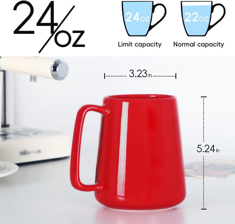 Unique Red Ceramic Coffee Mug, 24 oz, for Dad and Men