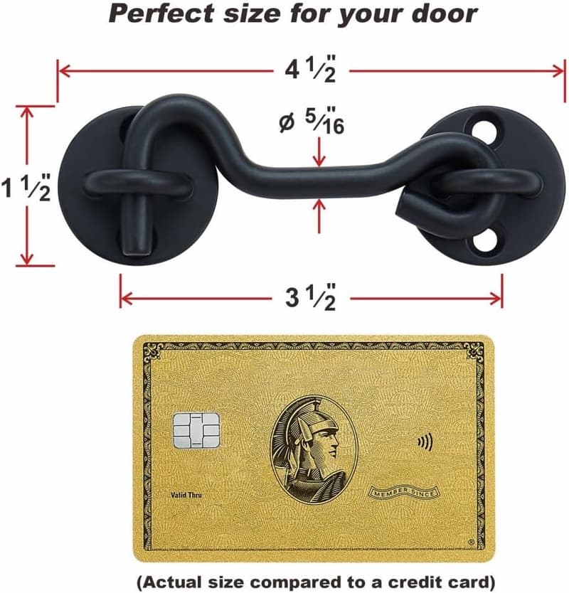 Black 4” Privacy Hook and Eye Gate Latch for Barn Doors