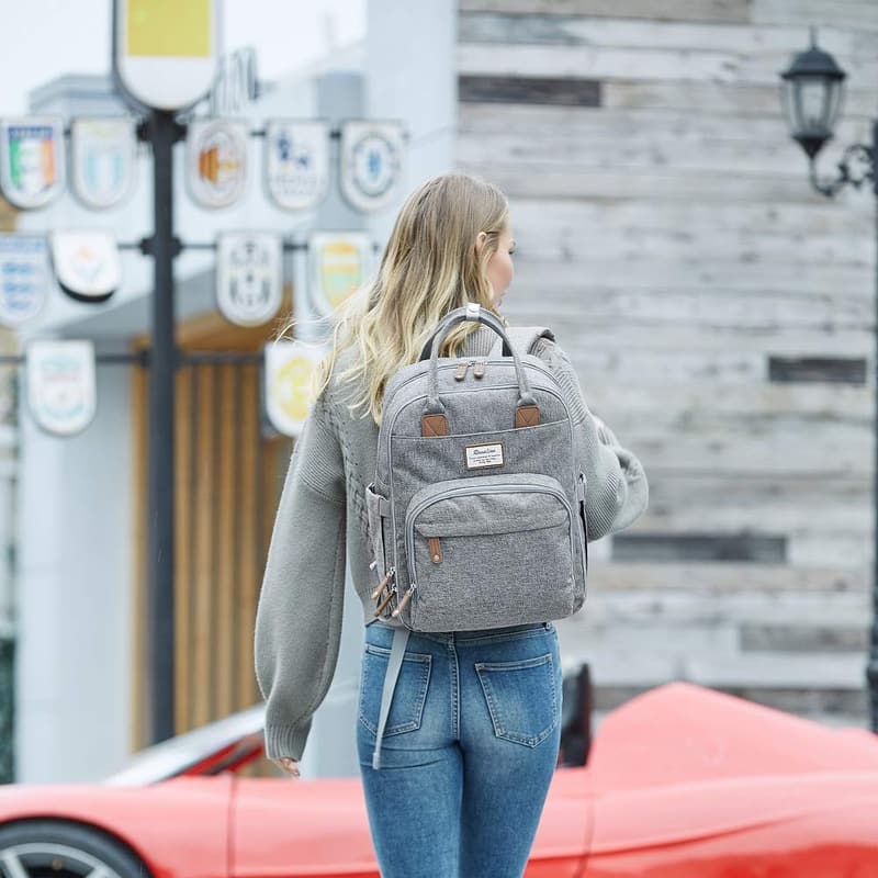 Multifunctional Waterproof Diaper Bag Backpack with Changing Pad - Gray