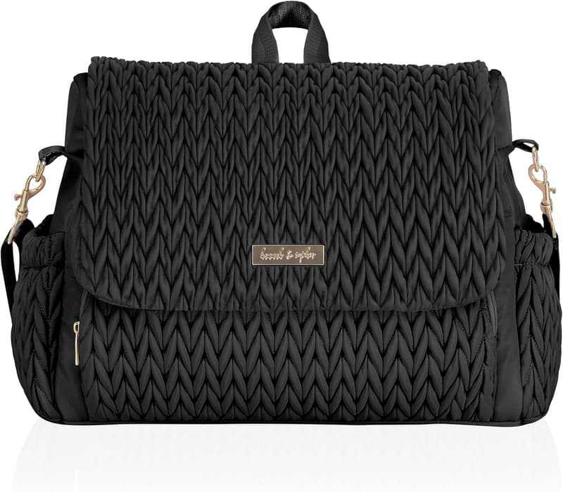 Convertible Black Diaper Backpack with Changing Mat