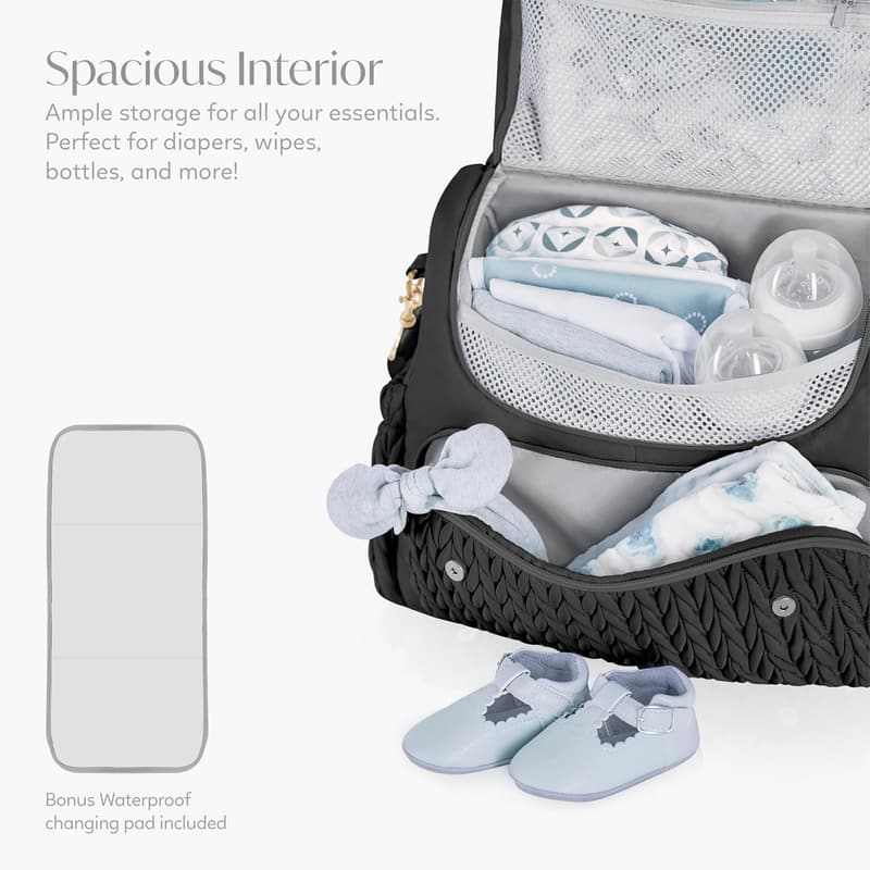 Convertible Black Diaper Backpack with Changing Mat