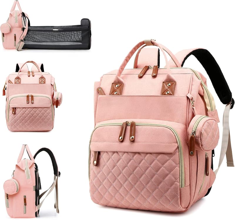 Peach Pink 3-in-1 Waterproof Diaper Bag with Changing Pad