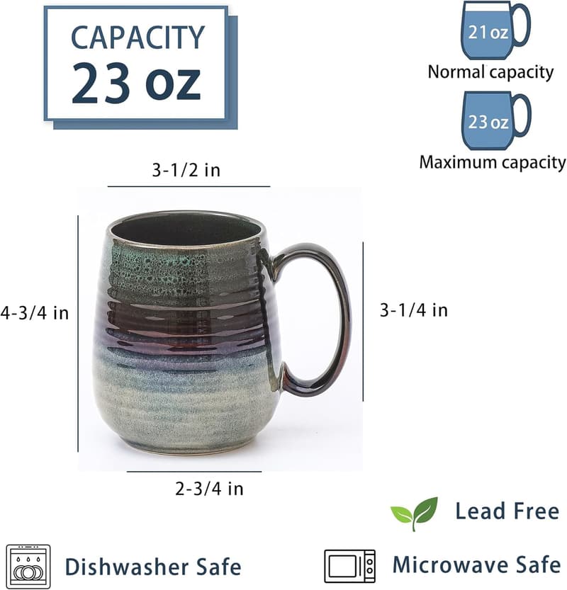 Extra Large Handmade Ceramic Coffee Mug - 23 oz, Dishwasher Safe