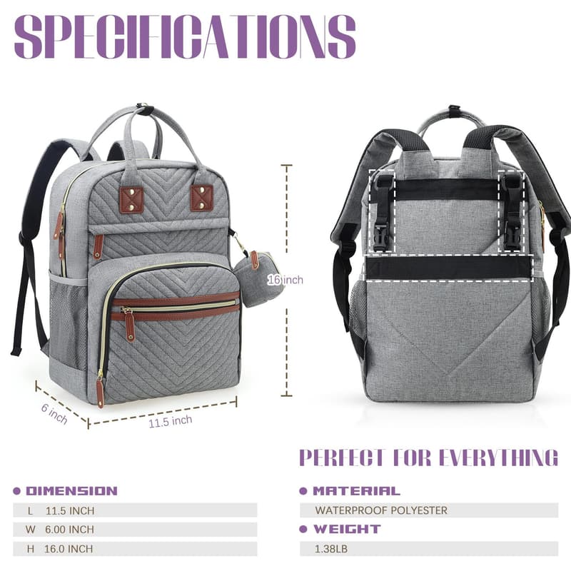 Multi-Function Waterproof Diaper Bag Backpack - Grey