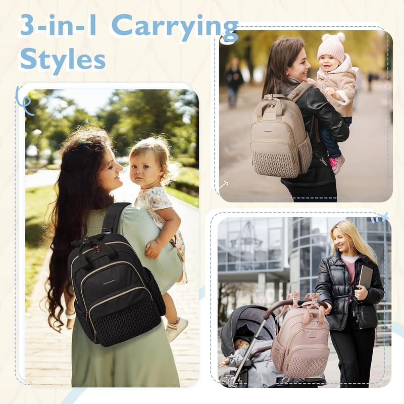 Quilted Diaper Backpack for Boys & Girls with Changing Pad