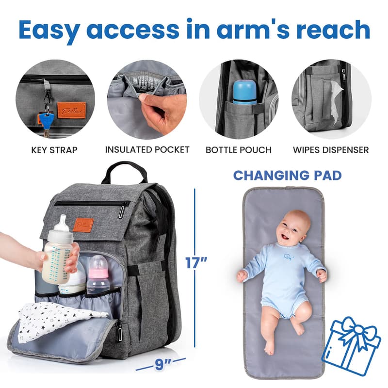 Baby Diaper Backpack with Changing Pad - Travel Essentials for New Moms