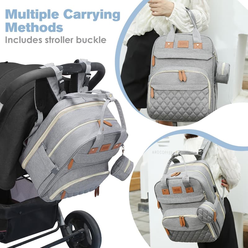 Large Waterproof Diaper Bag Backpack with Changing Station